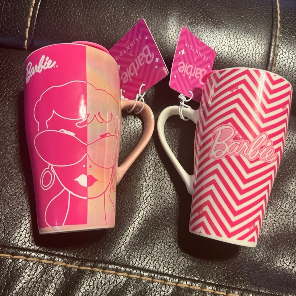 Barbie Ceramic Travel Mugs w/ Lids Bundle New